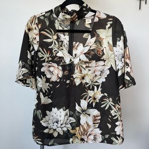 Lucky V Neck Blouse with Choker Floral Blouse - S